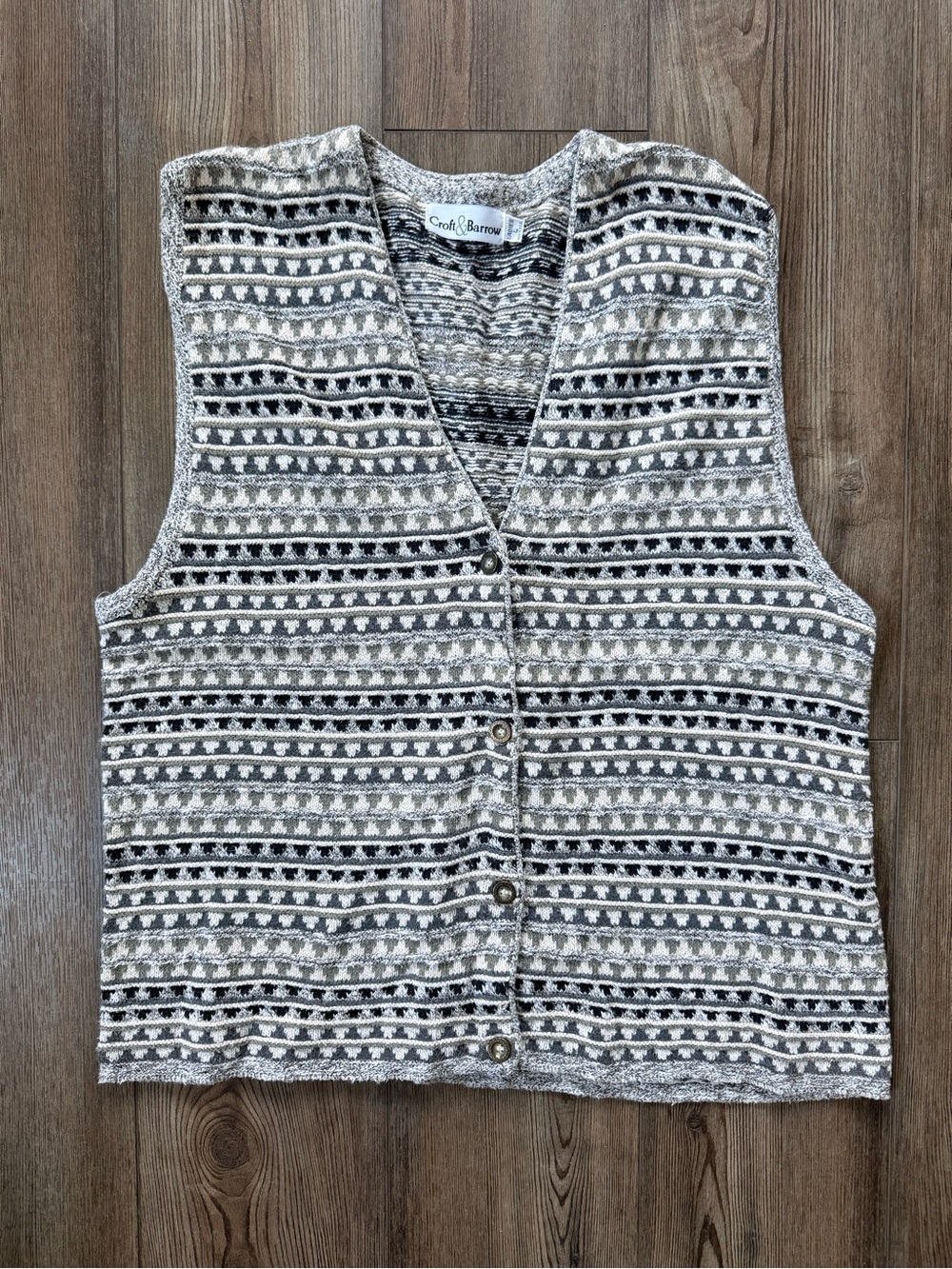 Vintage croft & barrow Cream and Gray Striped Pattern Knit Vest